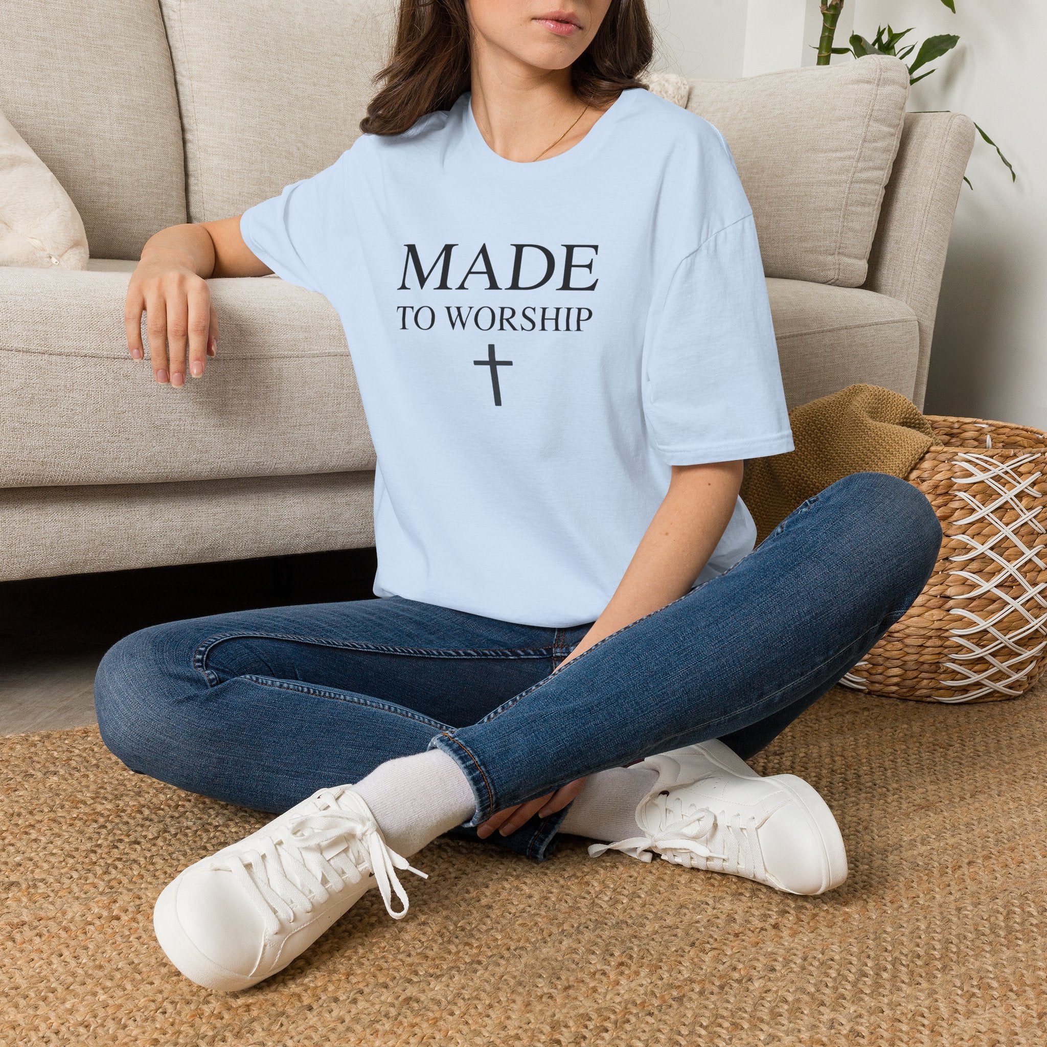 Made to Worship Christian Cross T-Shirt, Psalm 95:1
