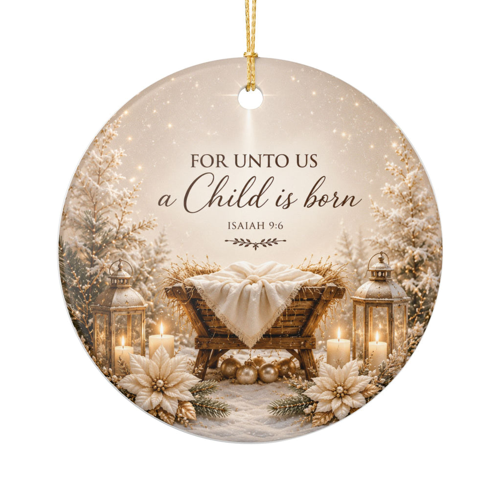For Unto Us a Child Is Born Christmas Ornament, Isaiah 9:6 Christian Nativity Ornament