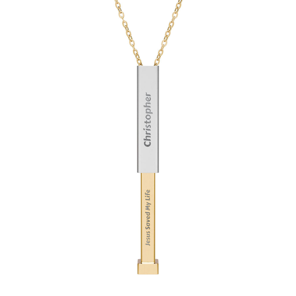 Personalized "Jesus Saved My Life" Hidden Engraved Message Sliding Bar Necklace