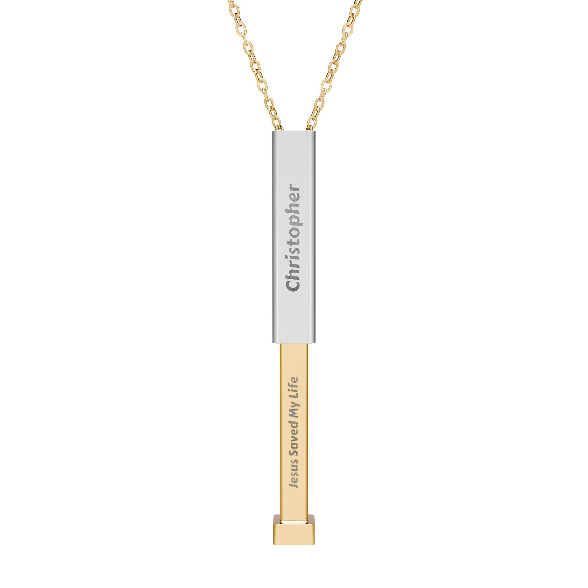 Personalized "Jesus Saved My Life" Hidden Engraved Message Sliding Bar Necklace
