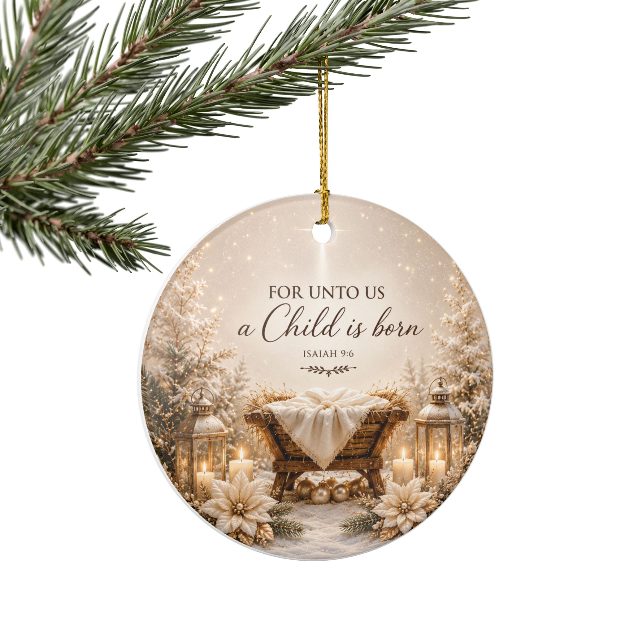 For Unto Us a Child Is Born Christmas Ornament, Isaiah 9:6 Christian Nativity Ornament