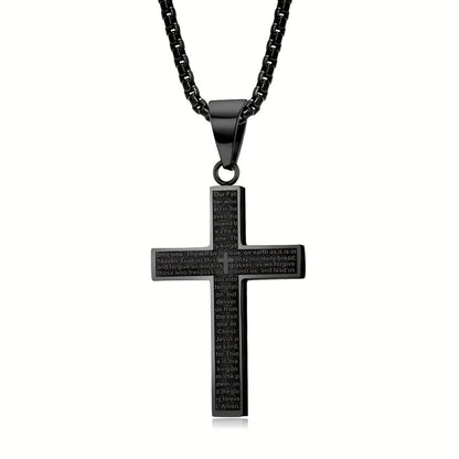 Lord's Prayer Engraved Cross Necklace, Christian Cross Pendant with Scripture