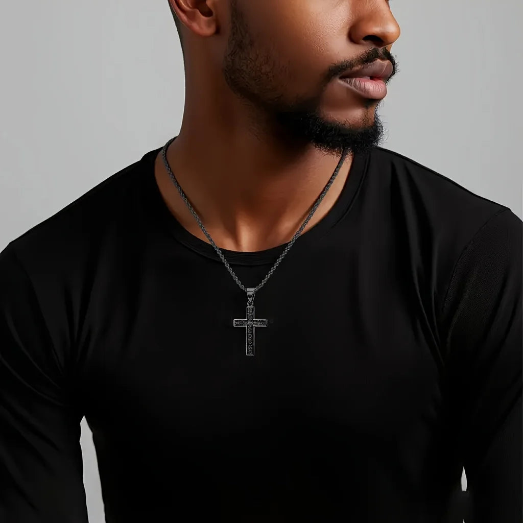 Lord's Prayer Engraved Cross Necklace, Christian Cross Pendant with Scripture
