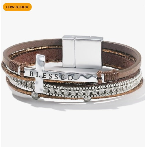 Blessed Cross Leather Bracelet, Christian Faith Wrap Bracelet
