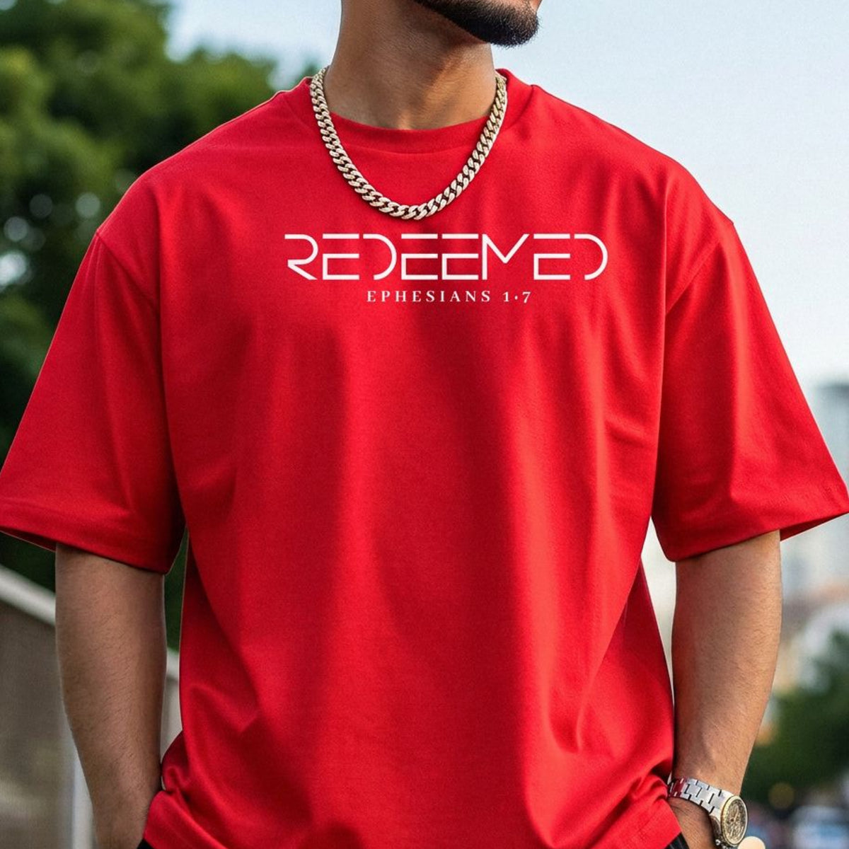 Redeemed Christian T-Shirt, Ephesians 1:7 Faith Graphic Tee