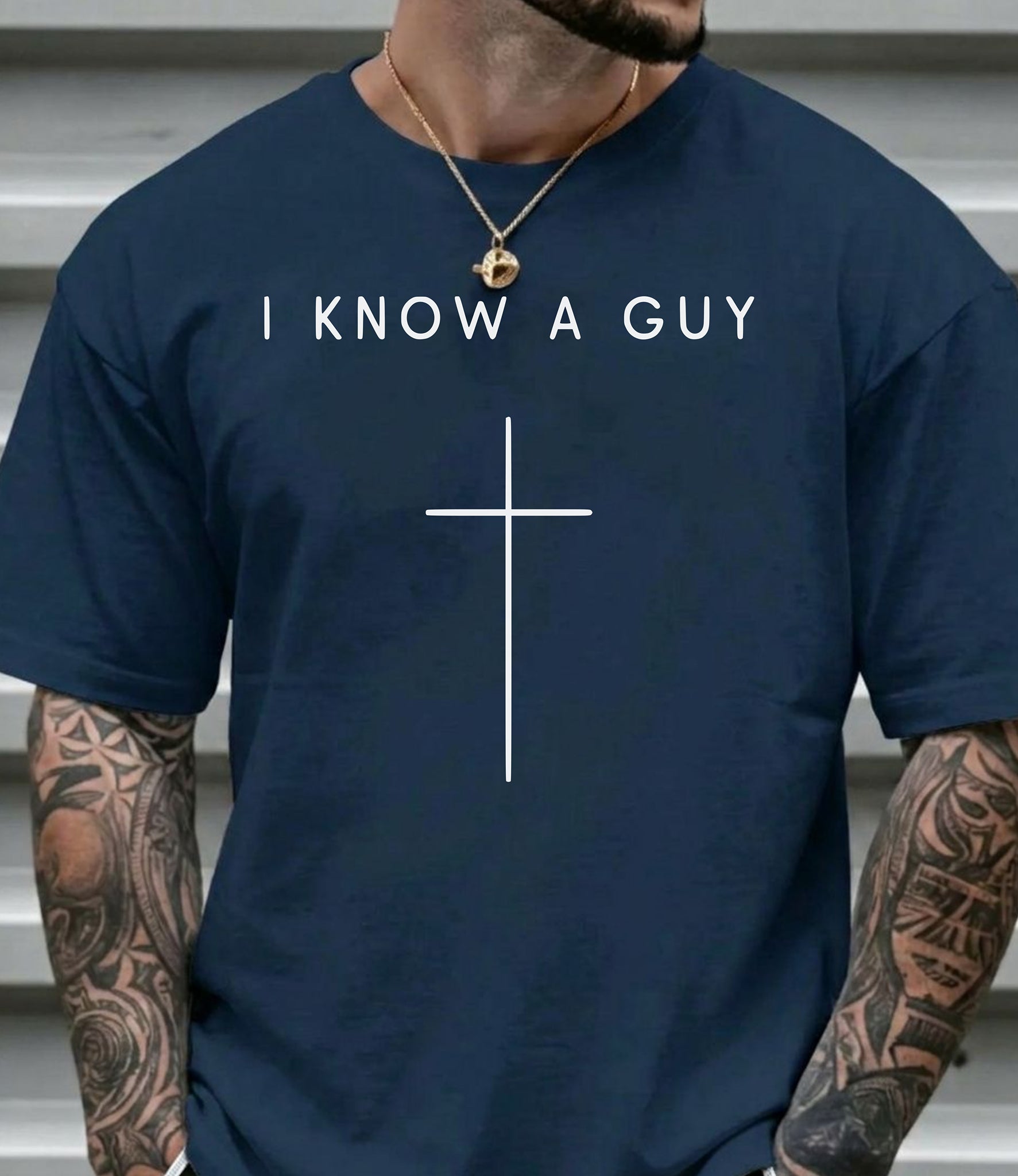 I Know a Guy Christian T-Shirt, Minimalist Cross Faith Graphic Tee