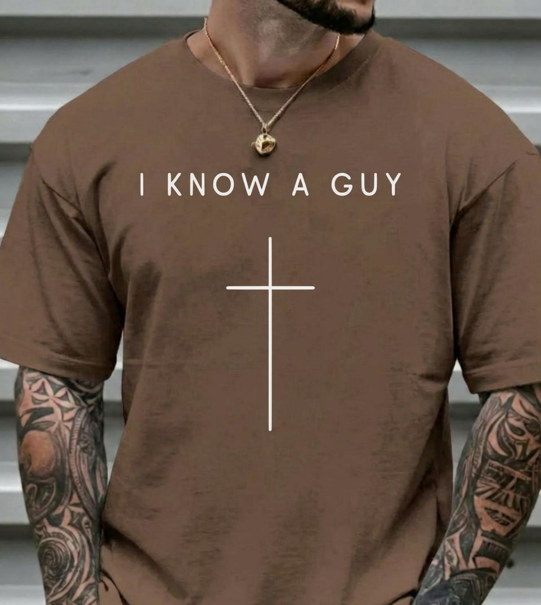 I Know a Guy Christian T-Shirt, Minimalist Cross Faith Graphic Tee