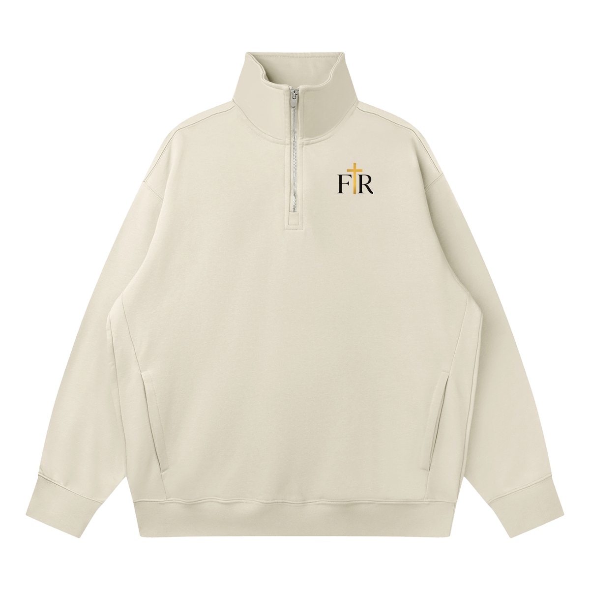 Beige sweatshirt with 'CASTED OUT' text on a white background