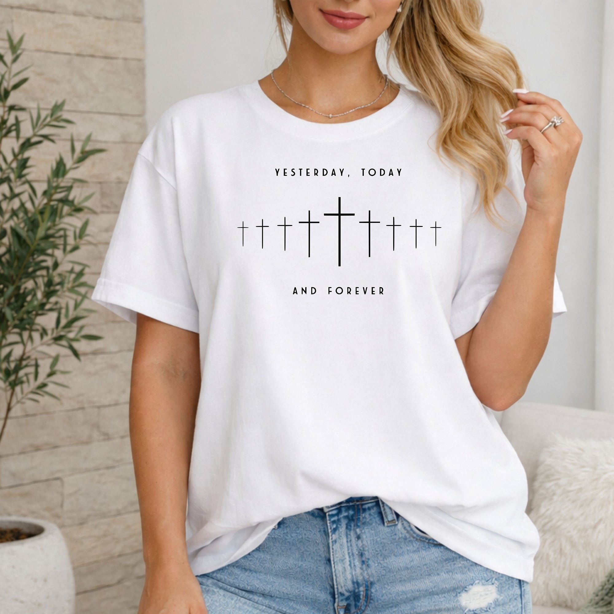 Yesterday, Today And Forever Christian T-Shirt, Timeless Cross Faith Tee