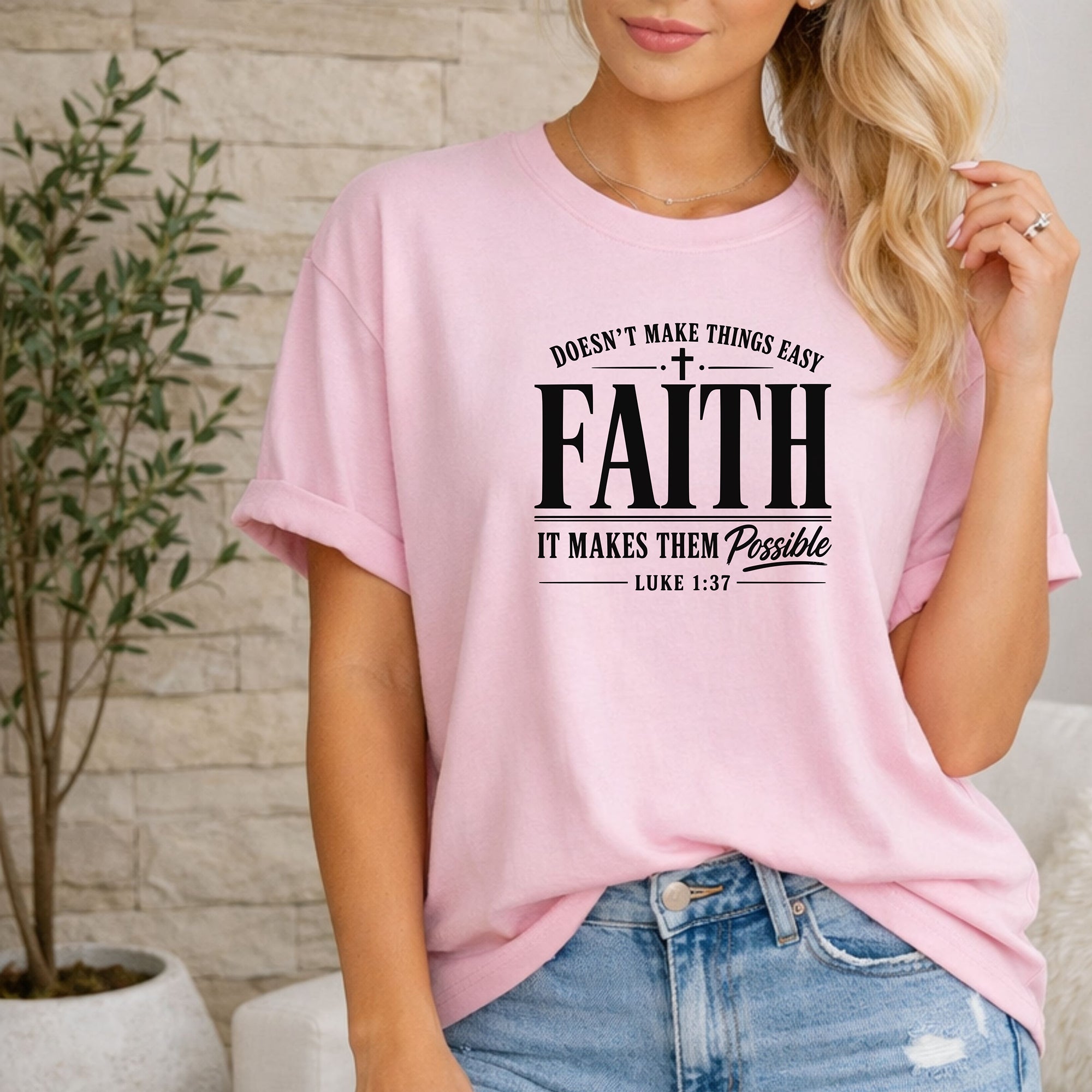 Faith Makes All Things Possible T-Shirt, Luke 1:37 Scripture Tee