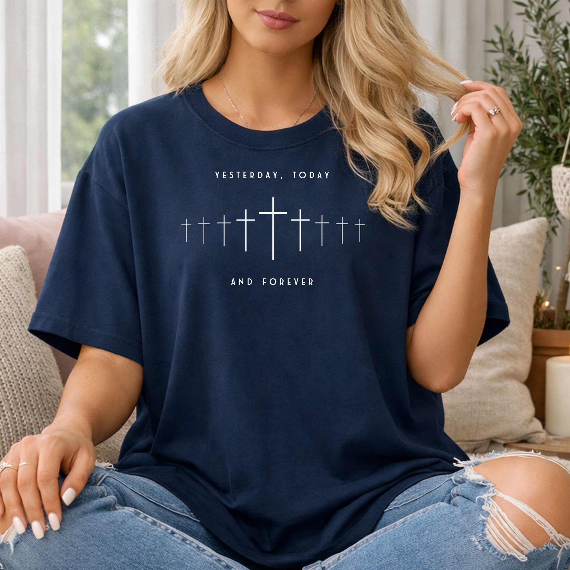 Yesterday, Today And Forever Christian T-Shirt, Timeless Cross Faith Tee