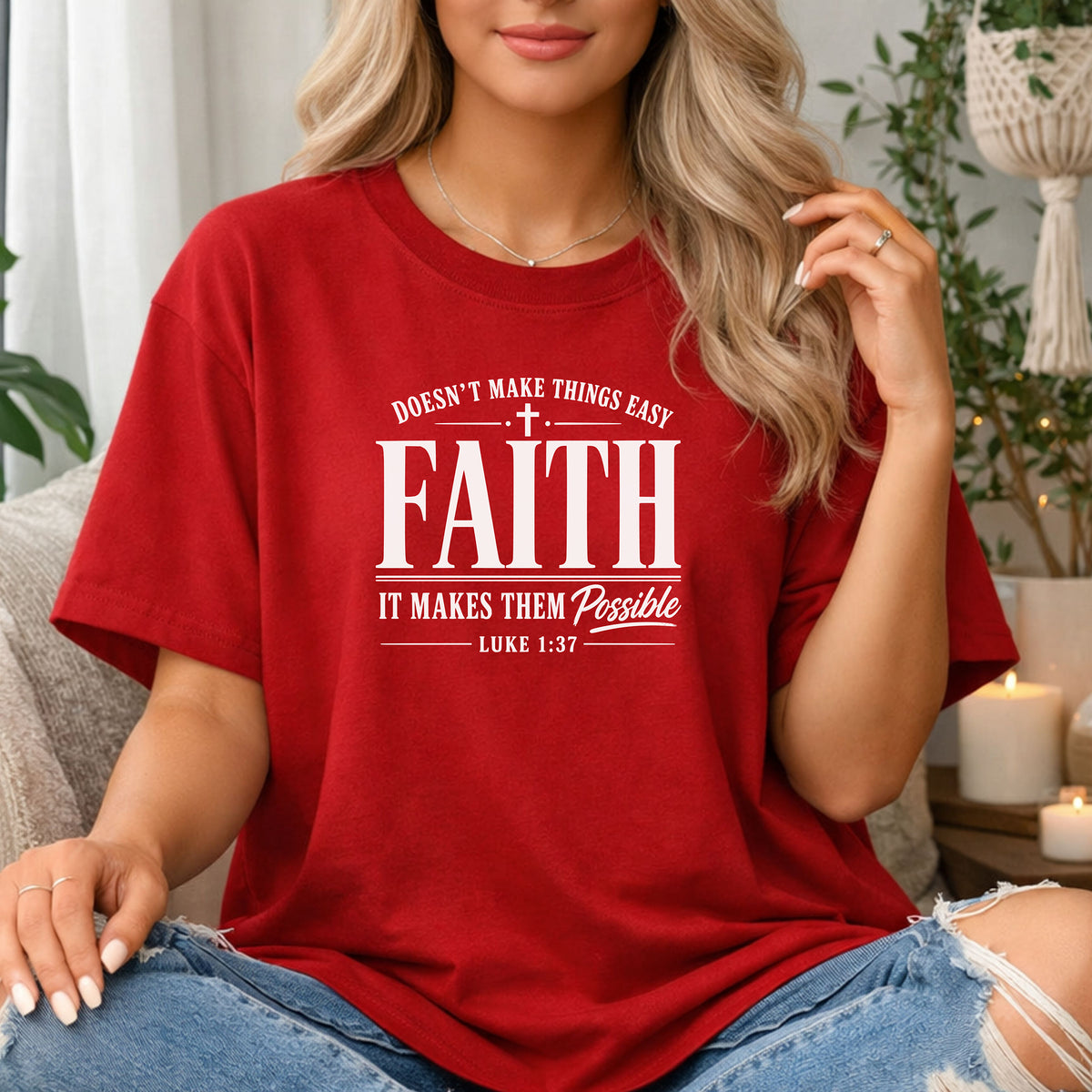 Faith Makes All Things Possible T-Shirt, Luke 1:37 Scripture Tee