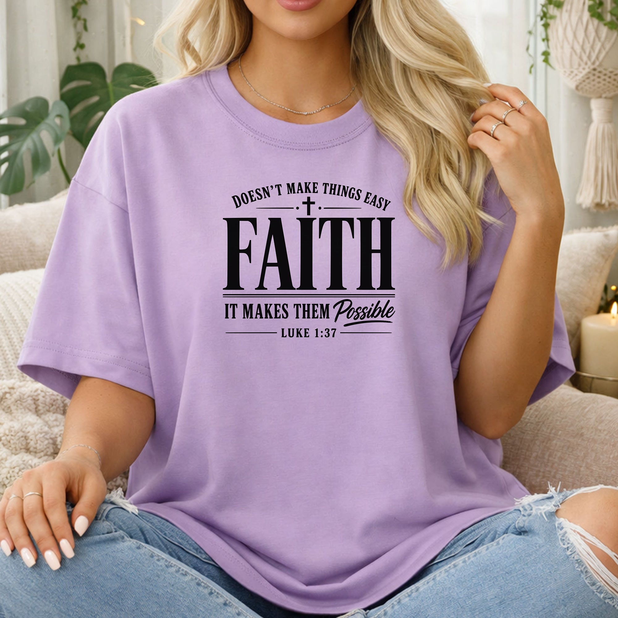 Faith Makes All Things Possible T-Shirt, Luke 1:37 Scripture Tee