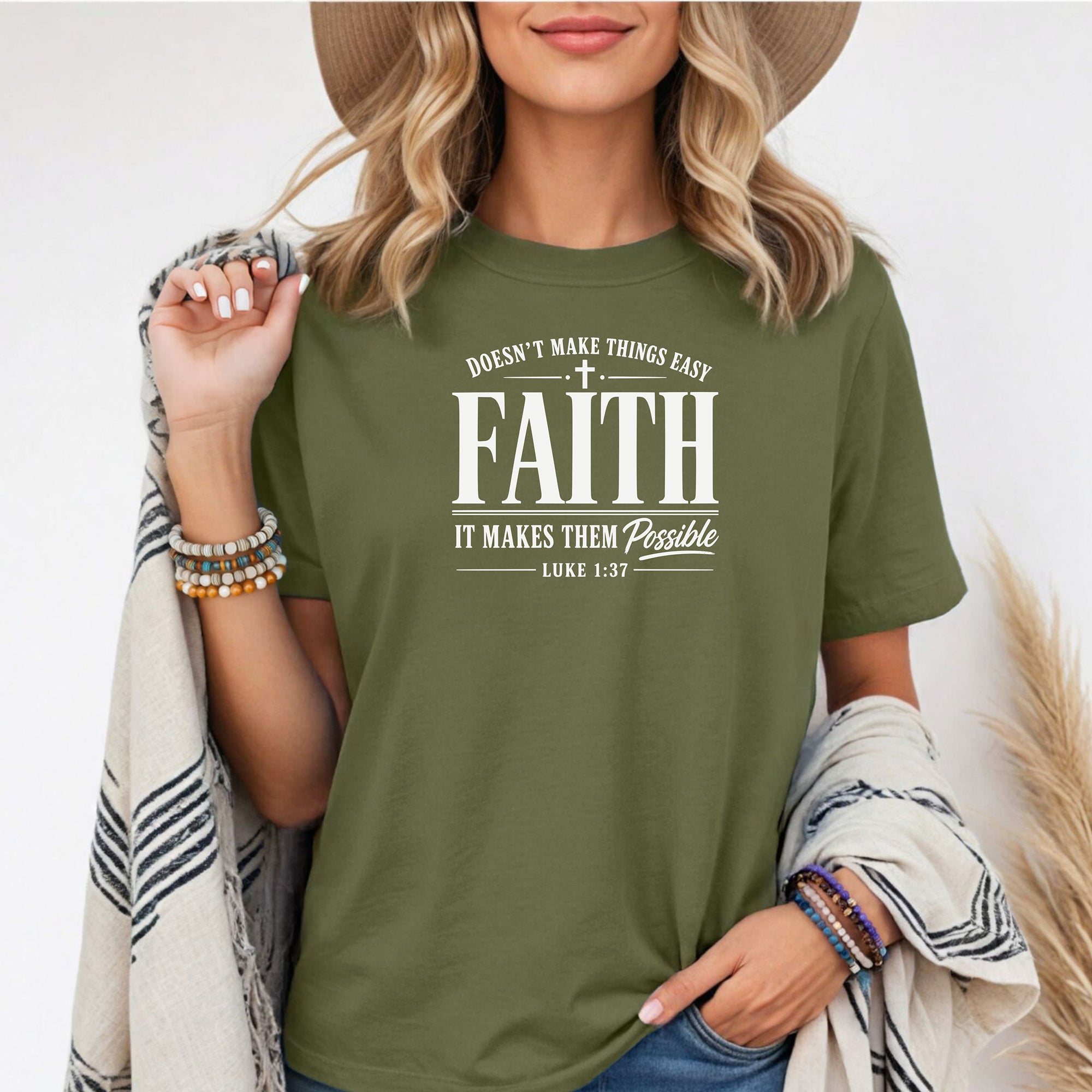 Faith Makes All Things Possible T-Shirt, Luke 1:37 Scripture Tee