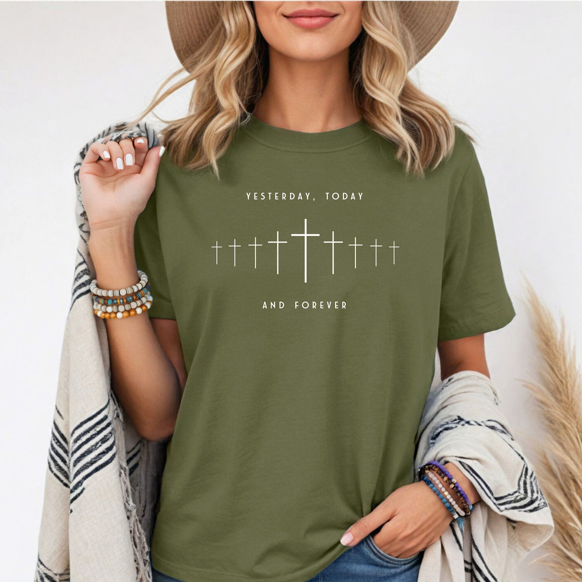 Yesterday, Today And Forever Christian T-Shirt, Timeless Cross Faith Tee