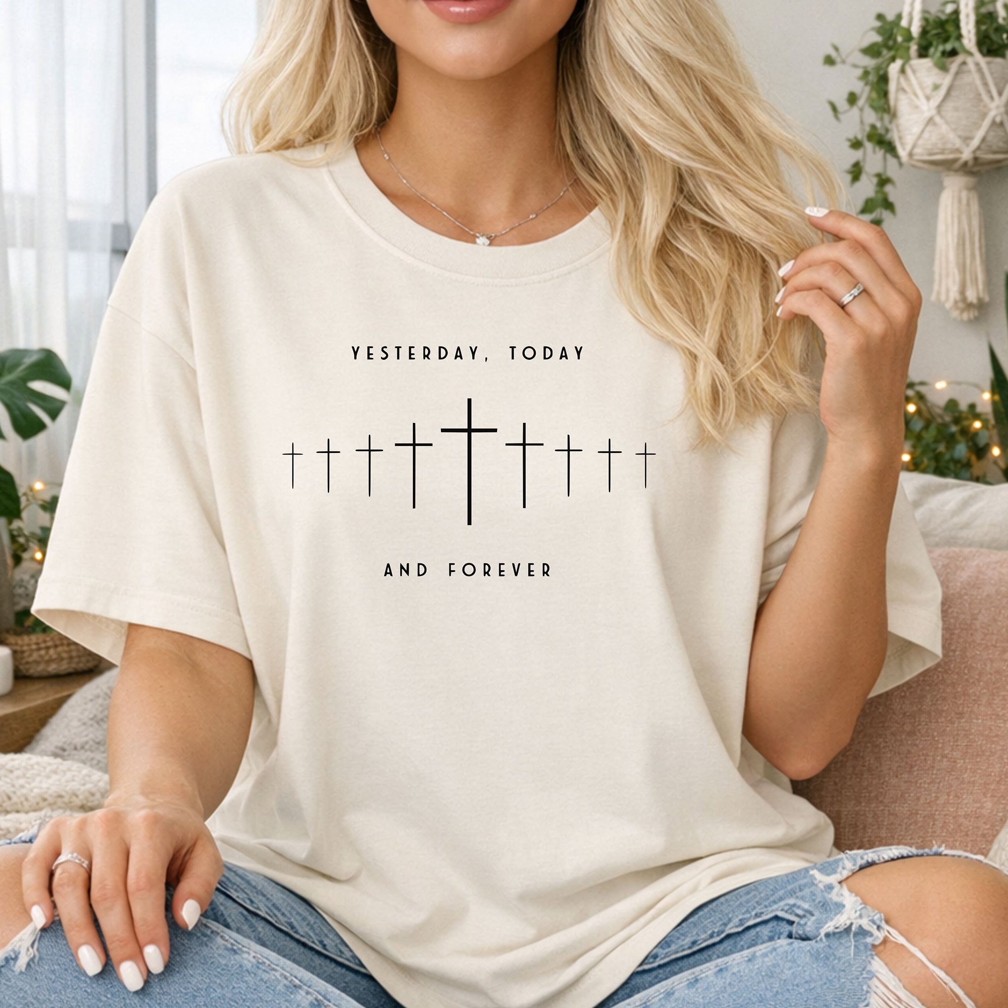Yesterday, Today And Forever Christian T-Shirt, Timeless Cross Faith Tee