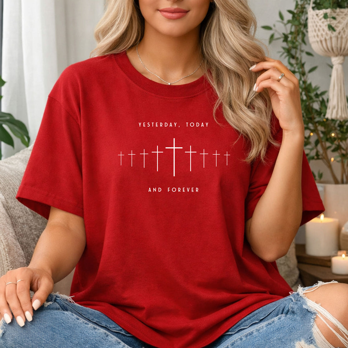 Yesterday, Today And Forever Christian T-Shirt, Timeless Cross Faith Tee