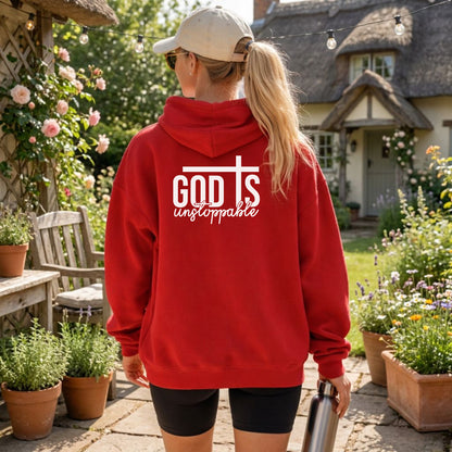 God Is Unstoppable Christian Hoodie, Bold Faith Back Design