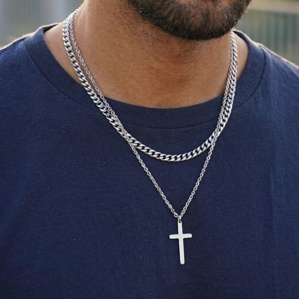 Men's Layered Stainless Steel Cross Necklace