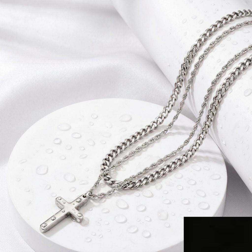 Men's Layered Stainless Steel Cross Necklace