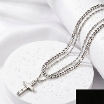 Men's Layered Stainless Steel Cross Necklace
