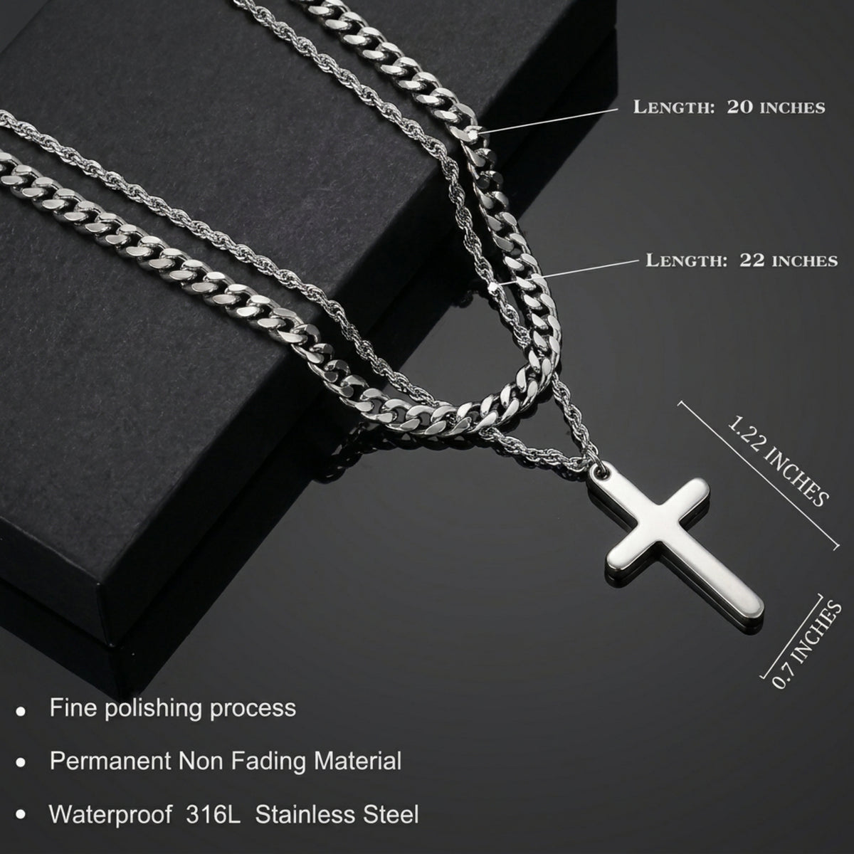 Men's Layered Stainless Steel Cross Necklace