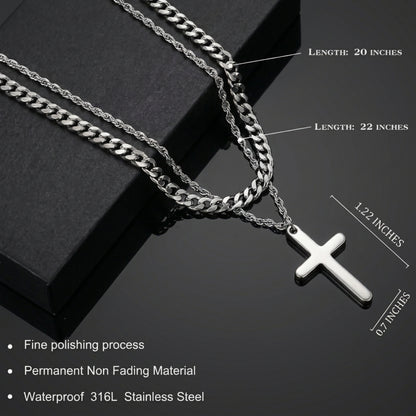 Men's Layered Stainless Steel Cross Necklace