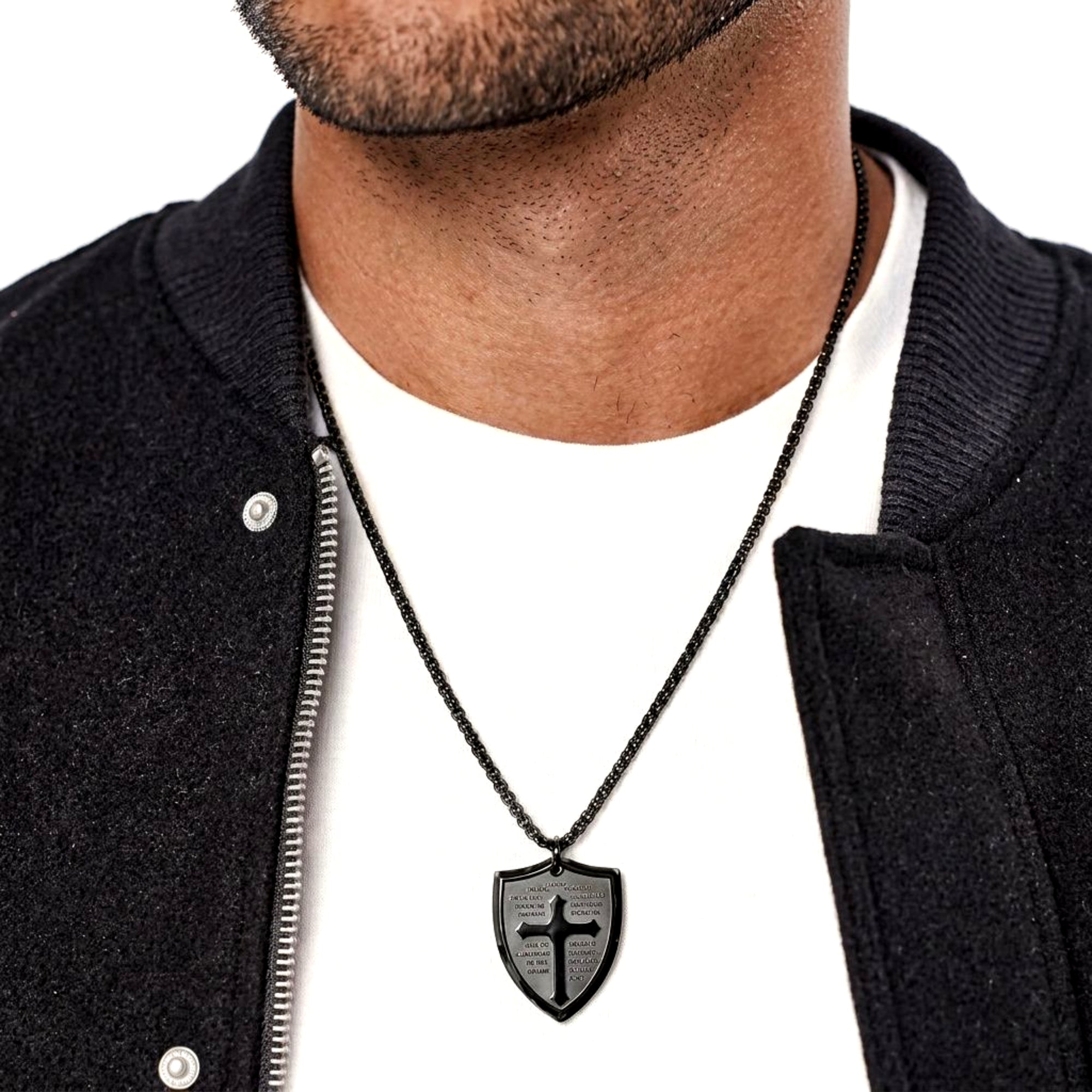 Shield Armor of God Stainless Steel Cross Pendant Necklace