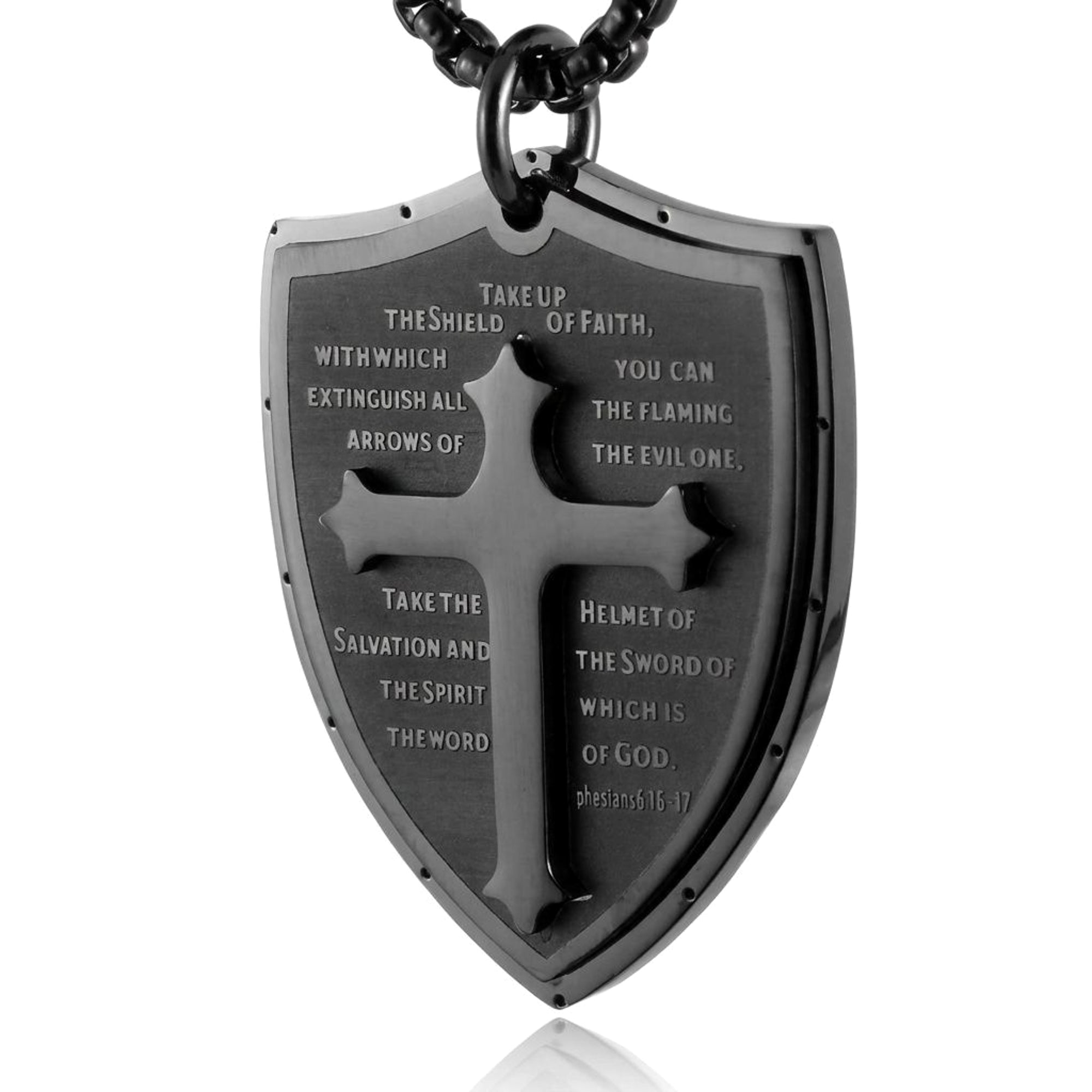 Shield Armor of God Stainless Steel Cross Pendant Necklace