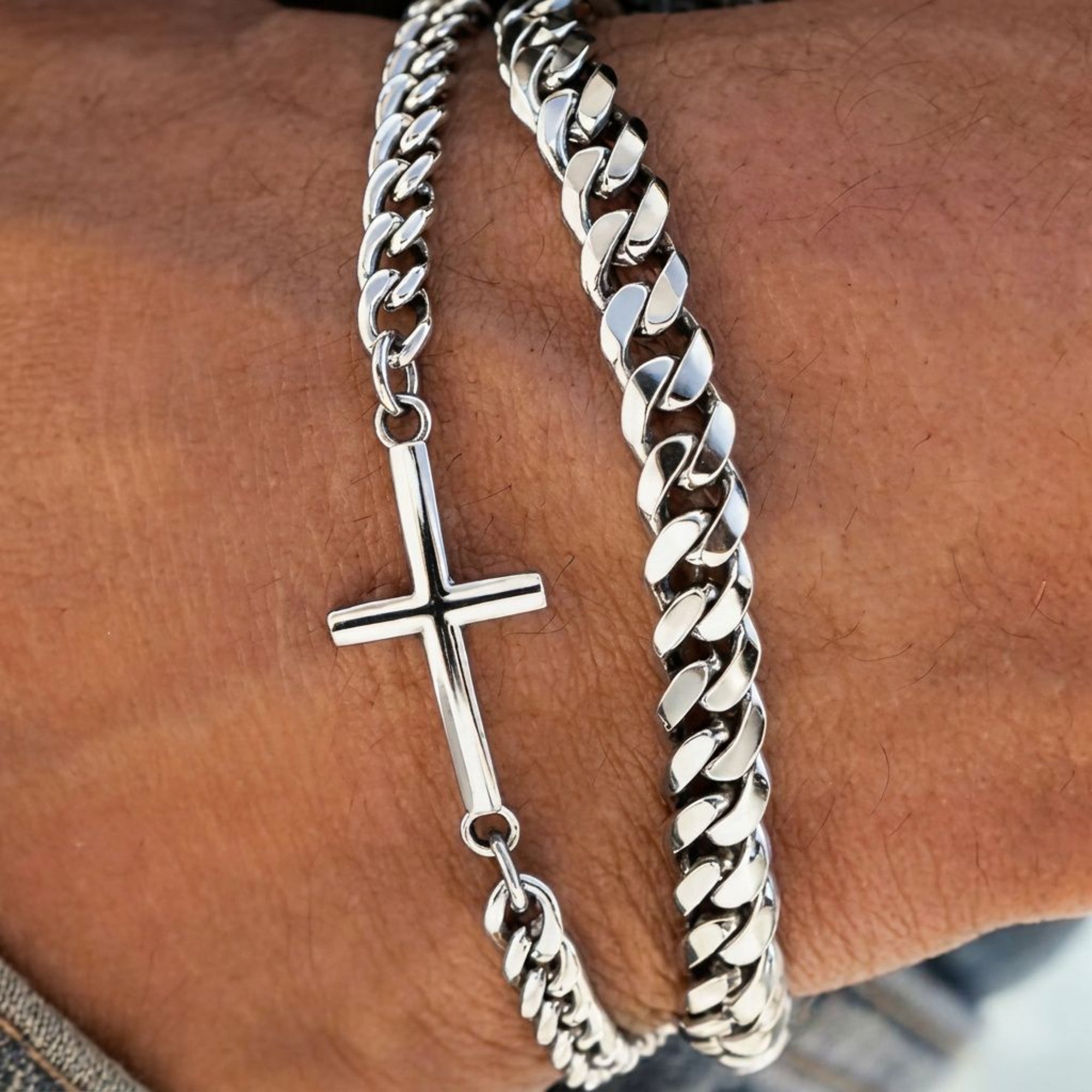 Stainless Steel Cross Chain Bracelet, Christian Faith Link Bracelet