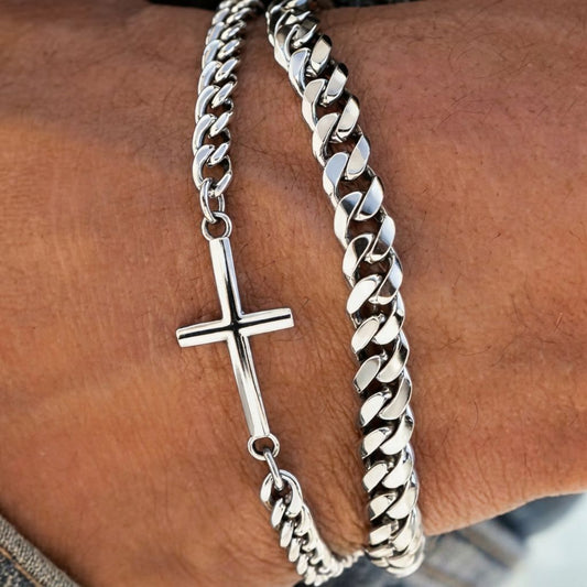 Stainless Steel Cross Chain Bracelet, Christian Faith Link Bracelet
