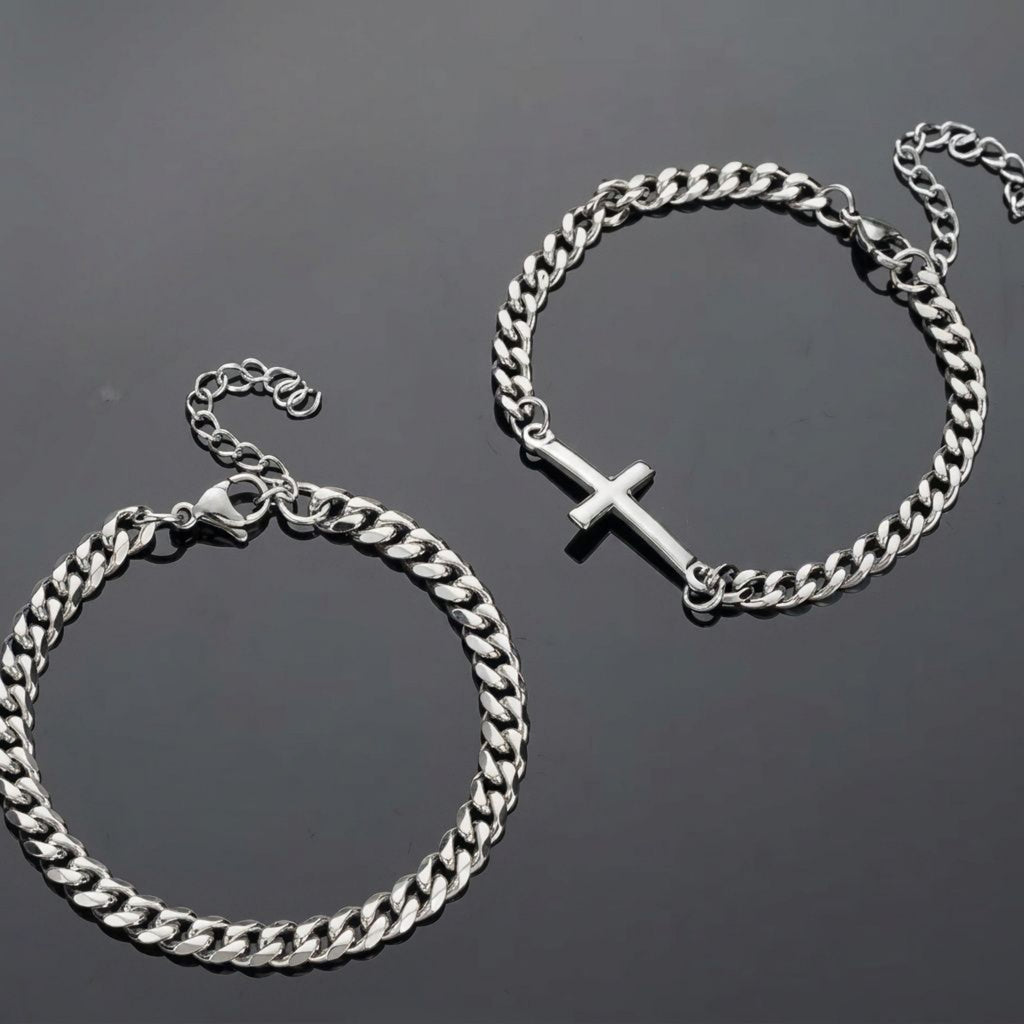 Stainless Steel Cross Chain Bracelet, Christian Faith Link Bracelet