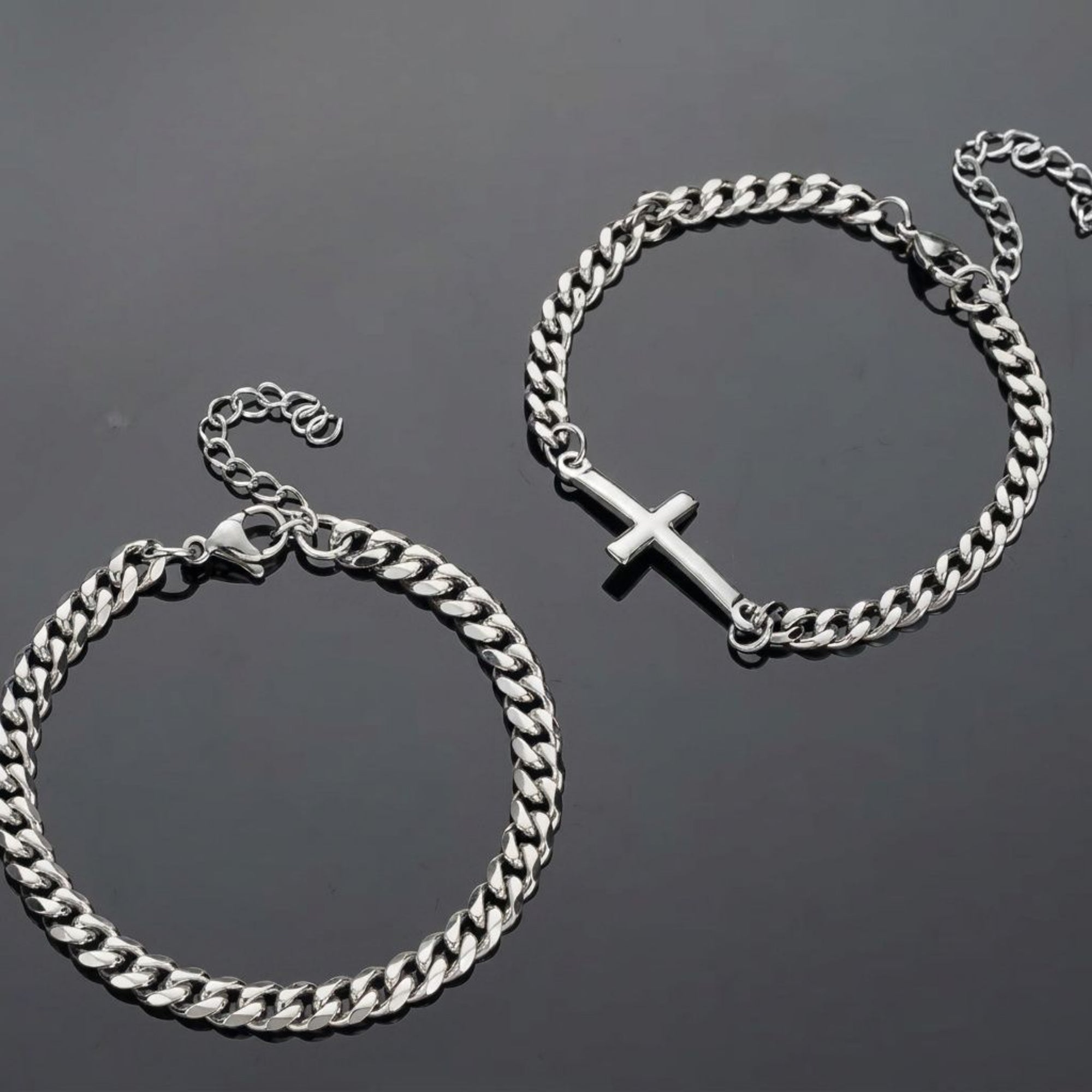 Stainless Steel Cross Chain Bracelet, Christian Faith Link Bracelet