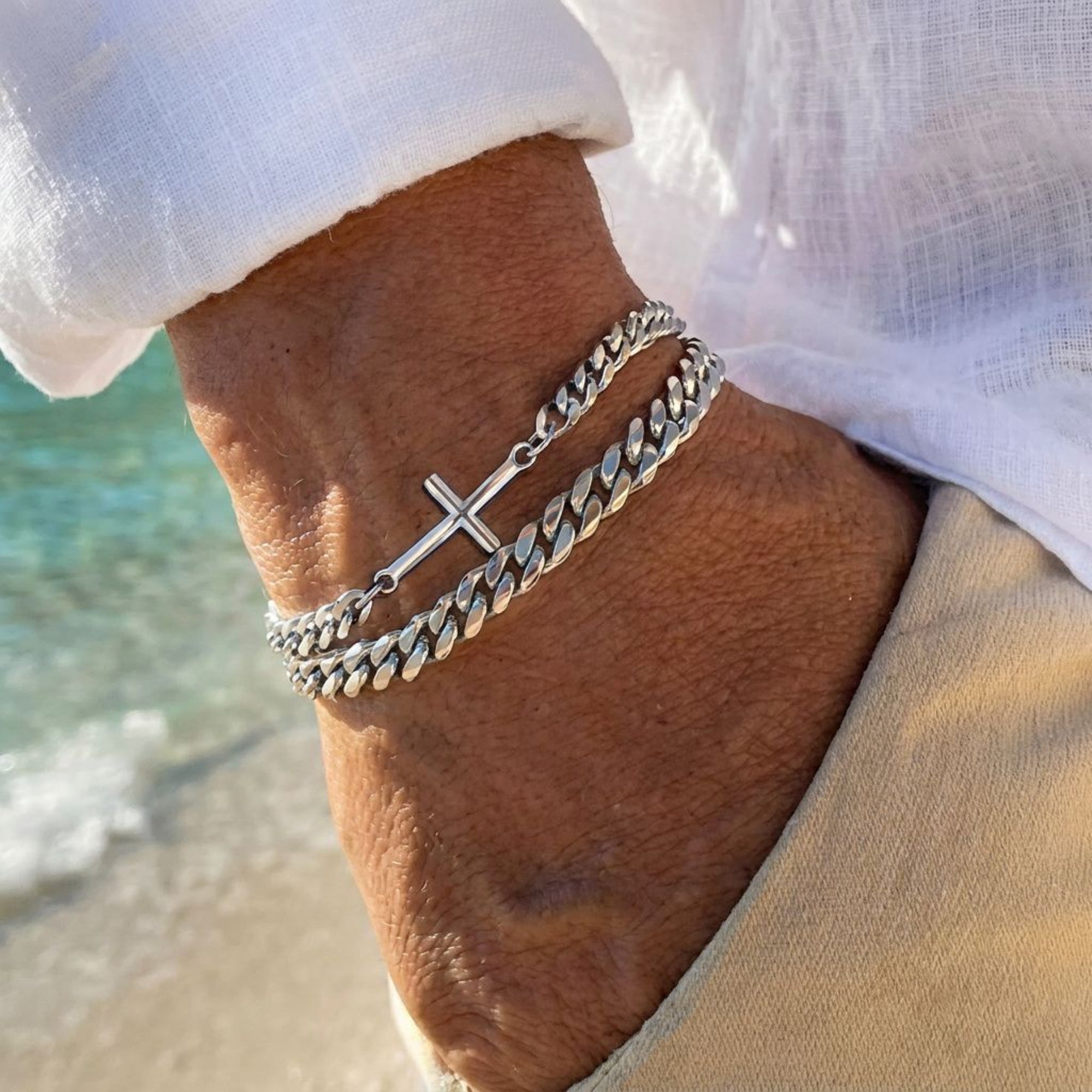 Stainless Steel Cross Chain Bracelet, Christian Faith Link Bracelet