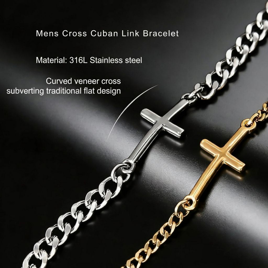 Stainless Steel Cross Chain Bracelet, Christian Faith Link Bracelet