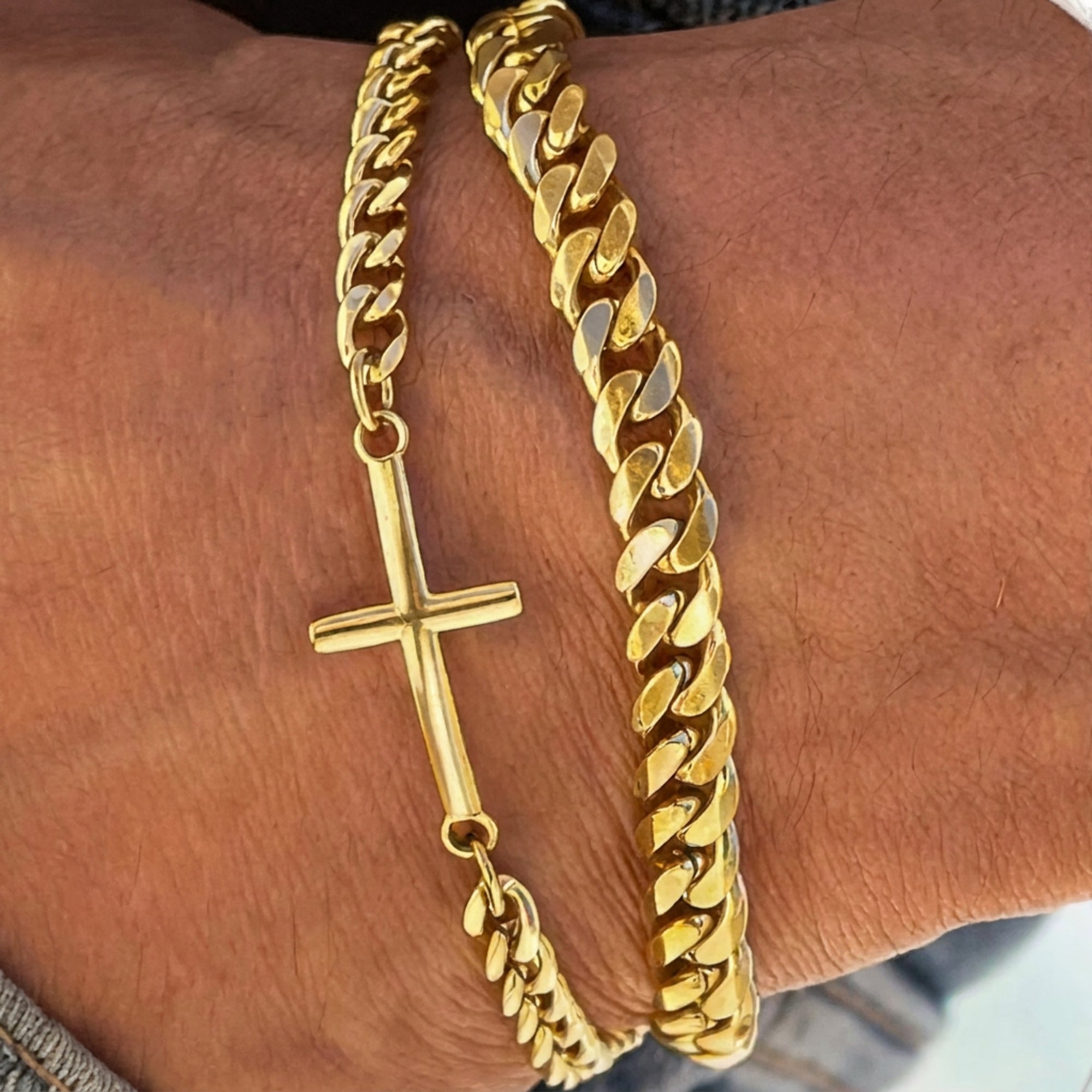 Stainless Steel Cross Chain Bracelet, Christian Faith Link Bracelet