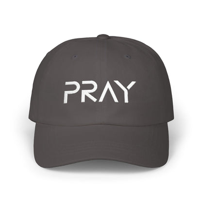 Black cap with Bitcoin logo and text on a white background