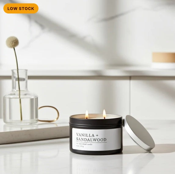 Vanilla & Sandalwood Soy Wax Blend Candle, Warm & Cozy Scent