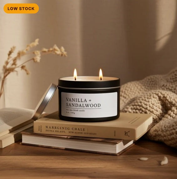 Vanilla & Sandalwood Soy Wax Blend Candle, Warm & Cozy Scent