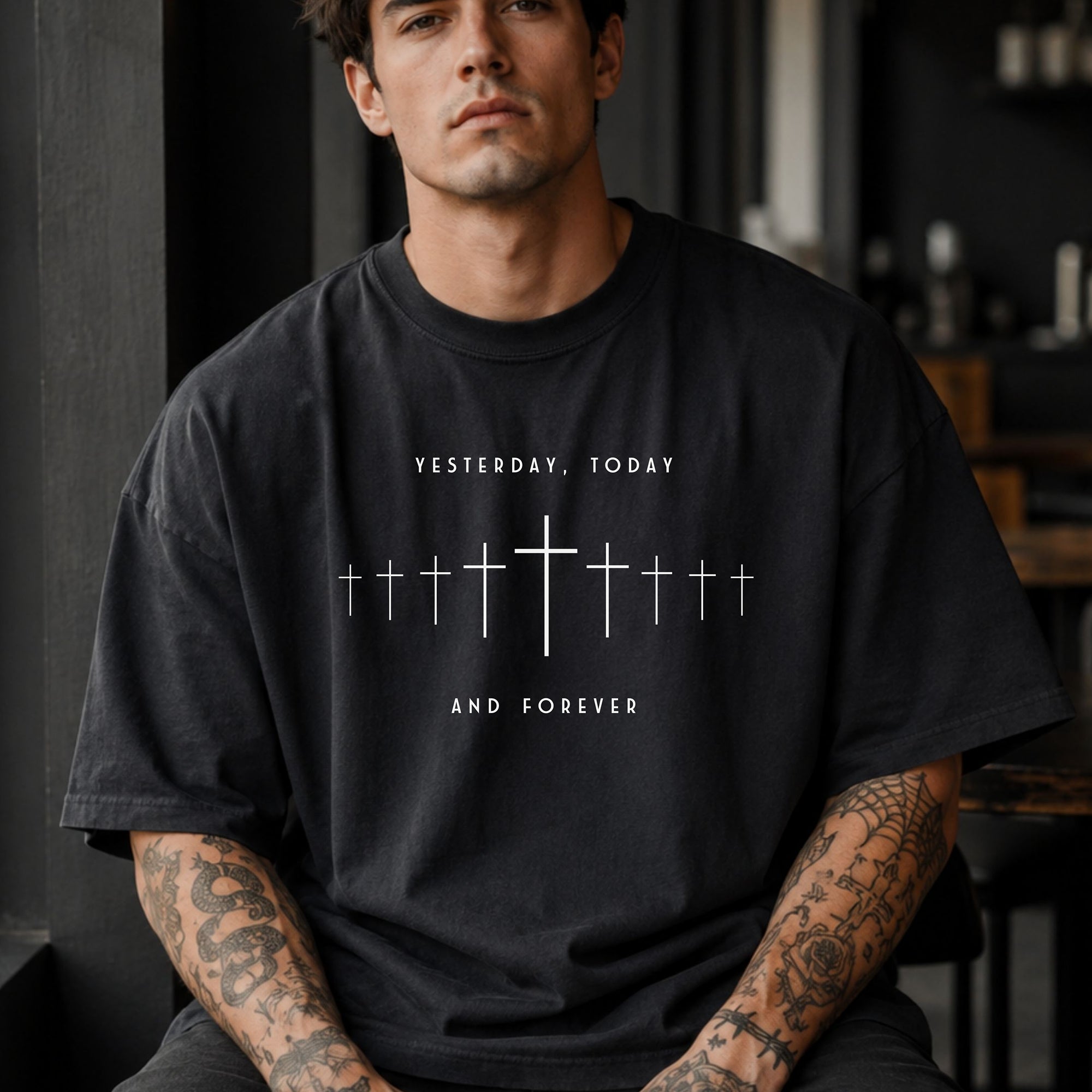 Yesterday, Today And Forever Christian T-Shirt, Timeless Cross Faith Tee