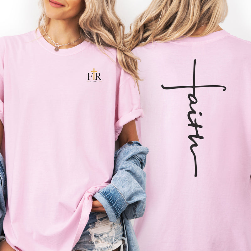 Faith Cross Back Print T-Shirt with FR Logo Pocket , Christian Faith Real Apparel