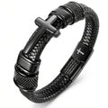 Men's Cross Bracelet, Philippians 4:13 Christian Braided Leather Bracelet