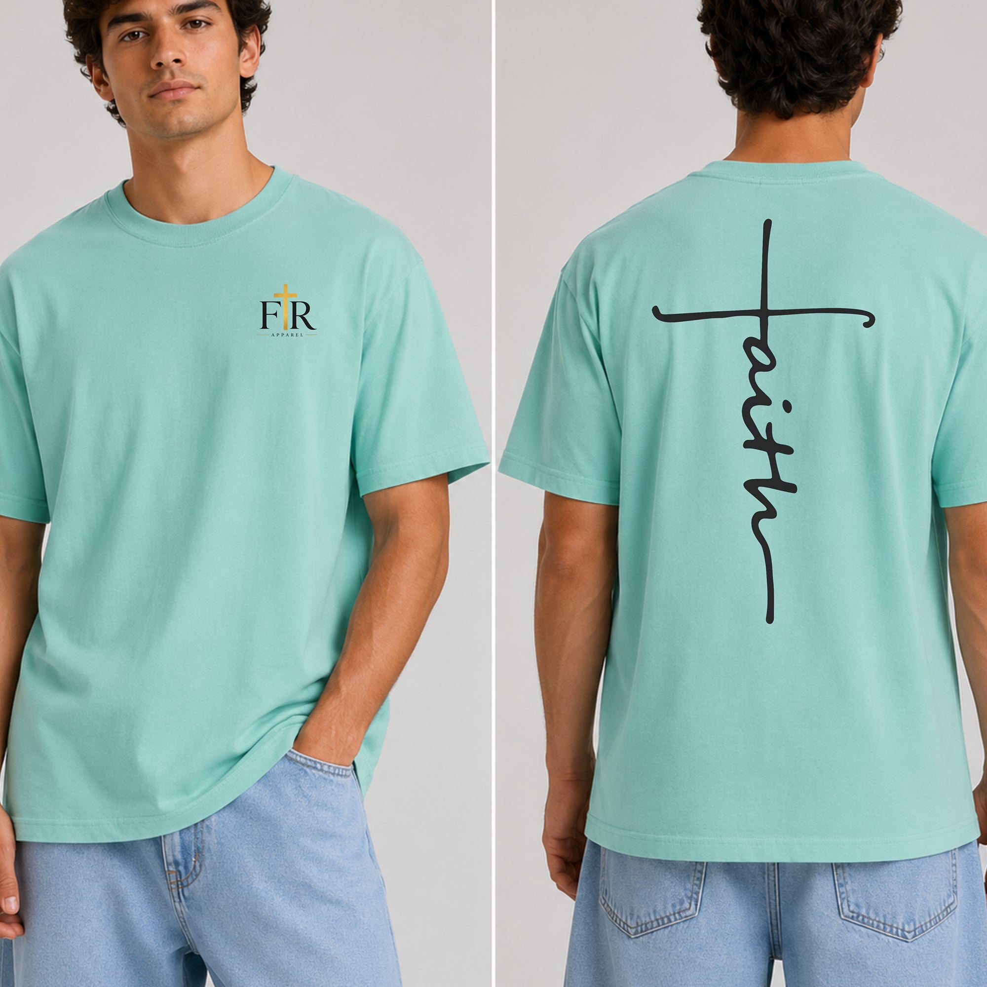 Faith Cross Back Print T-Shirt with FR Logo Pocket , Christian Faith Real Apparel