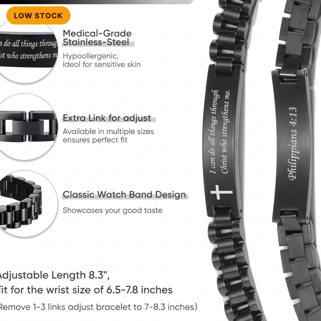 I Can Do All Things Through Christ Stainless Steel Bracelet, Philippians 4:13