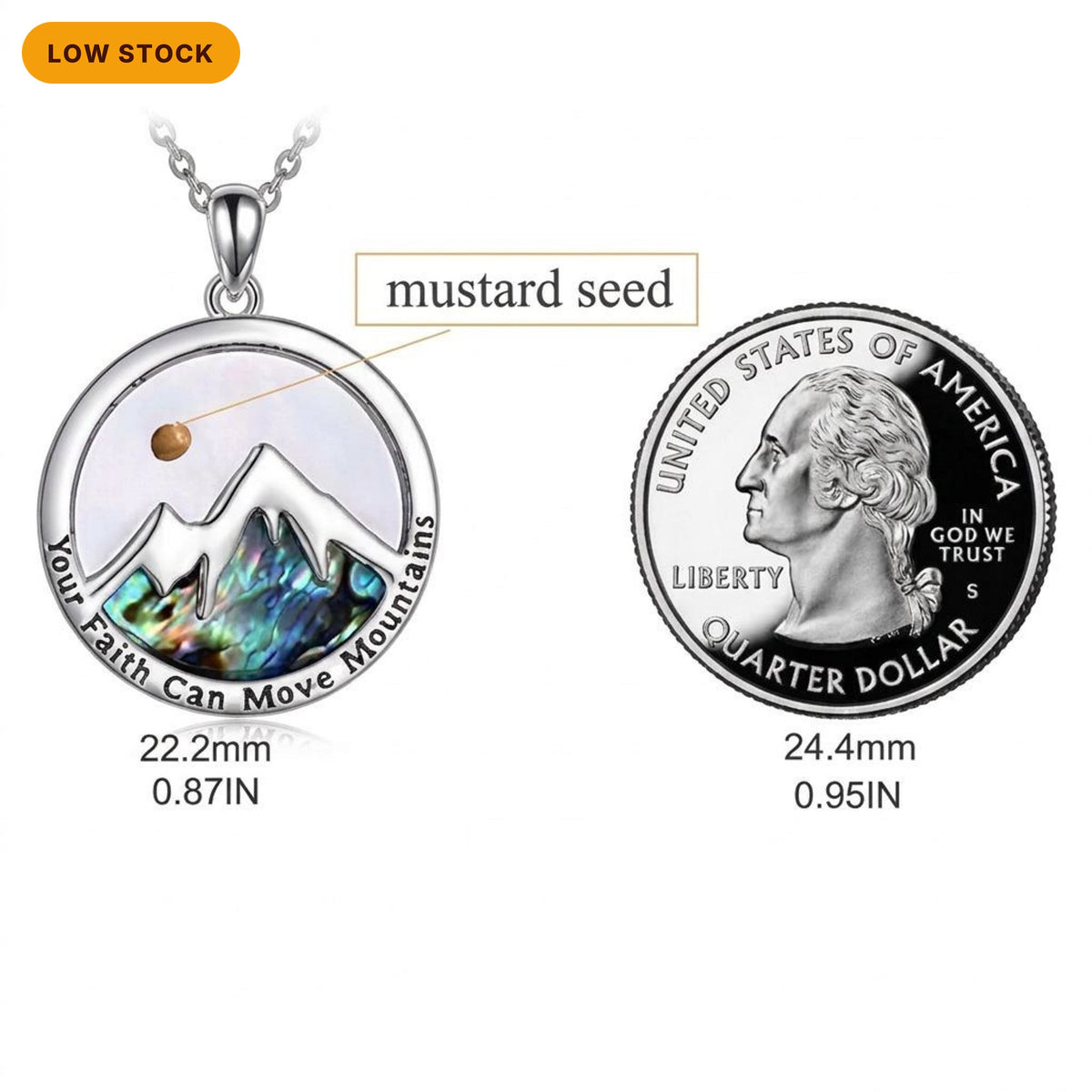 Your Faith Can Move Mountains Necklace, Mustard Seed Christian Pendant