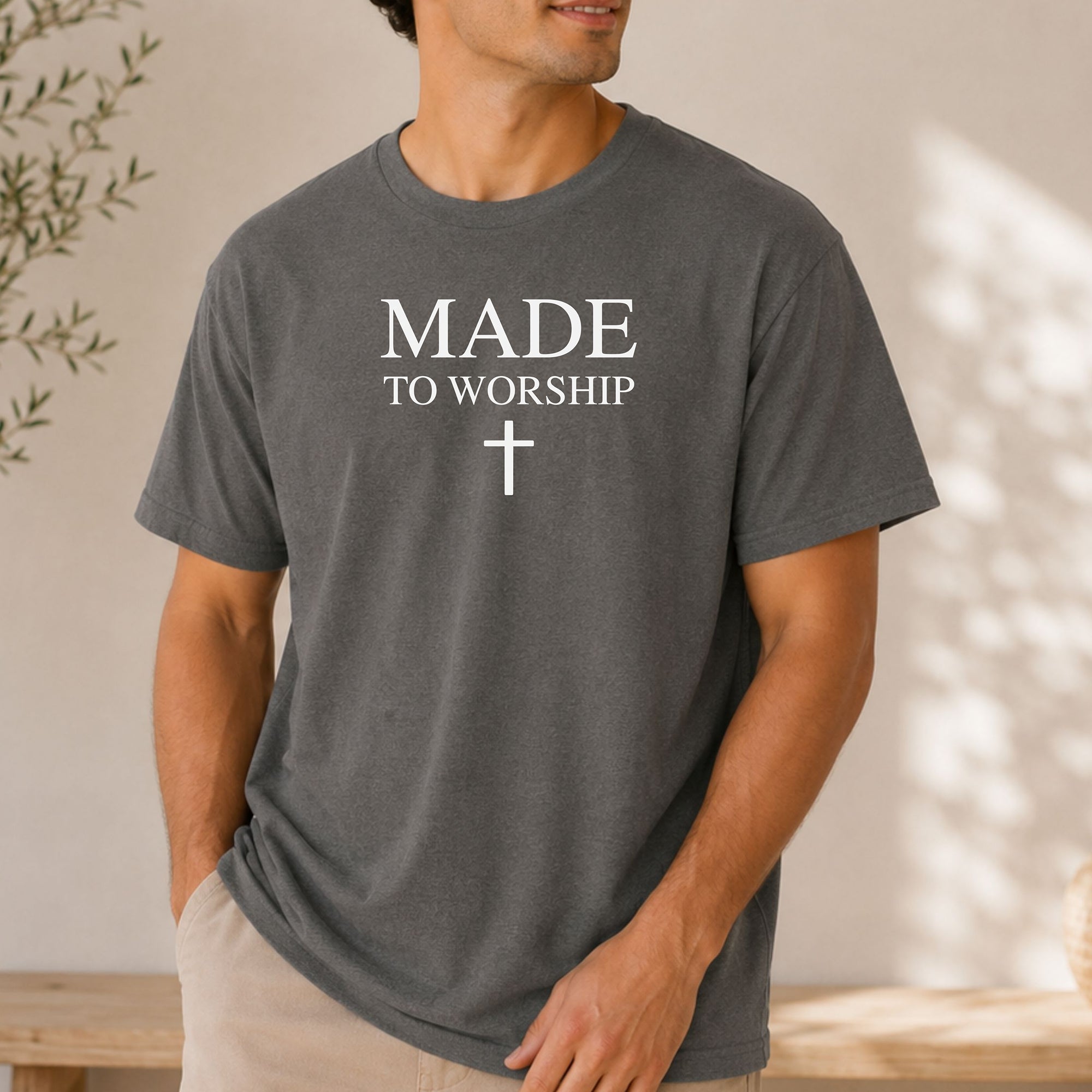 Made to Worship Christian Cross T-Shirt, Psalm 95:1