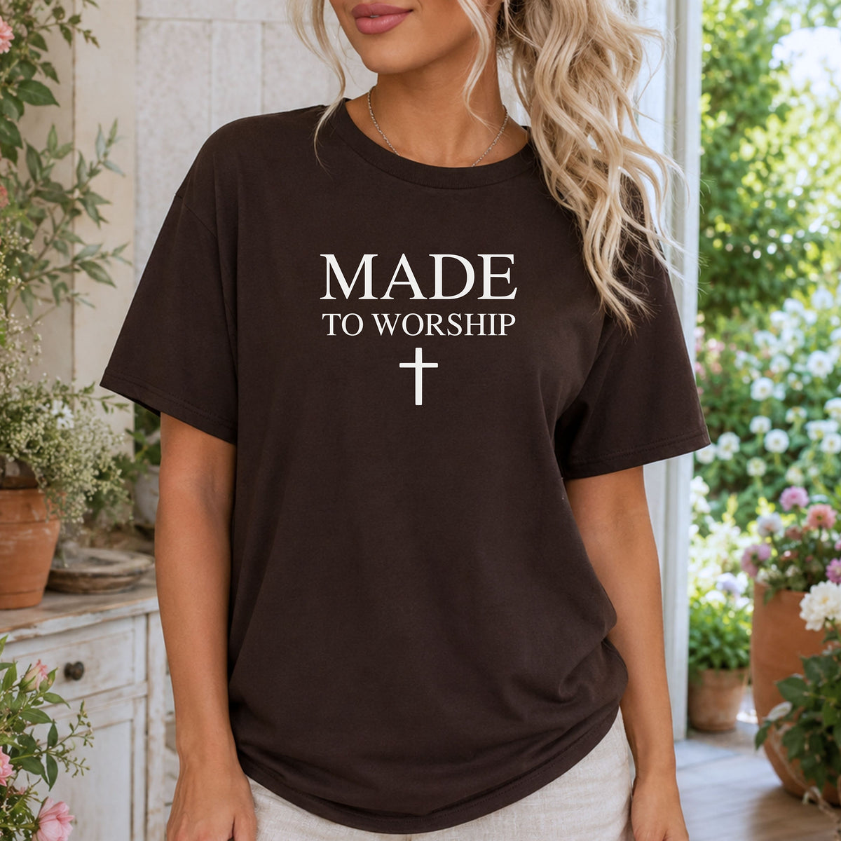 Made to Worship Christian Cross T-Shirt, Psalm 95:1
