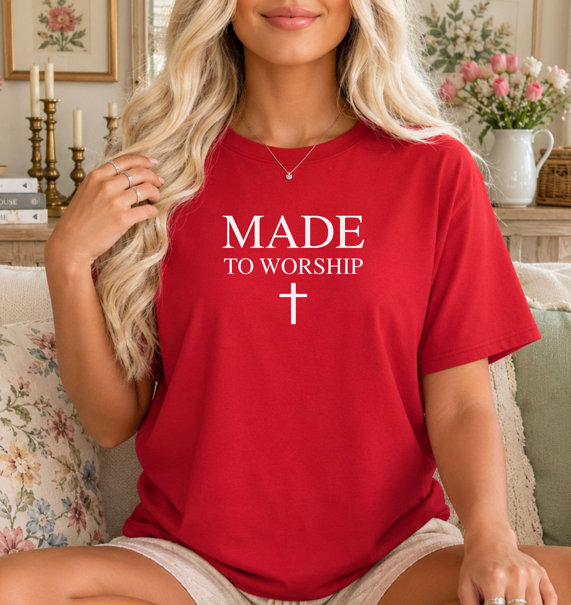 Made to Worship Christian Cross T-Shirt, Psalm 95:1