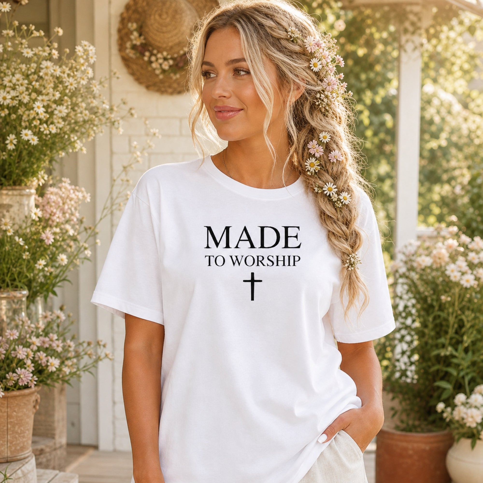 Made to Worship Christian Cross T-Shirt, Psalm 95:1