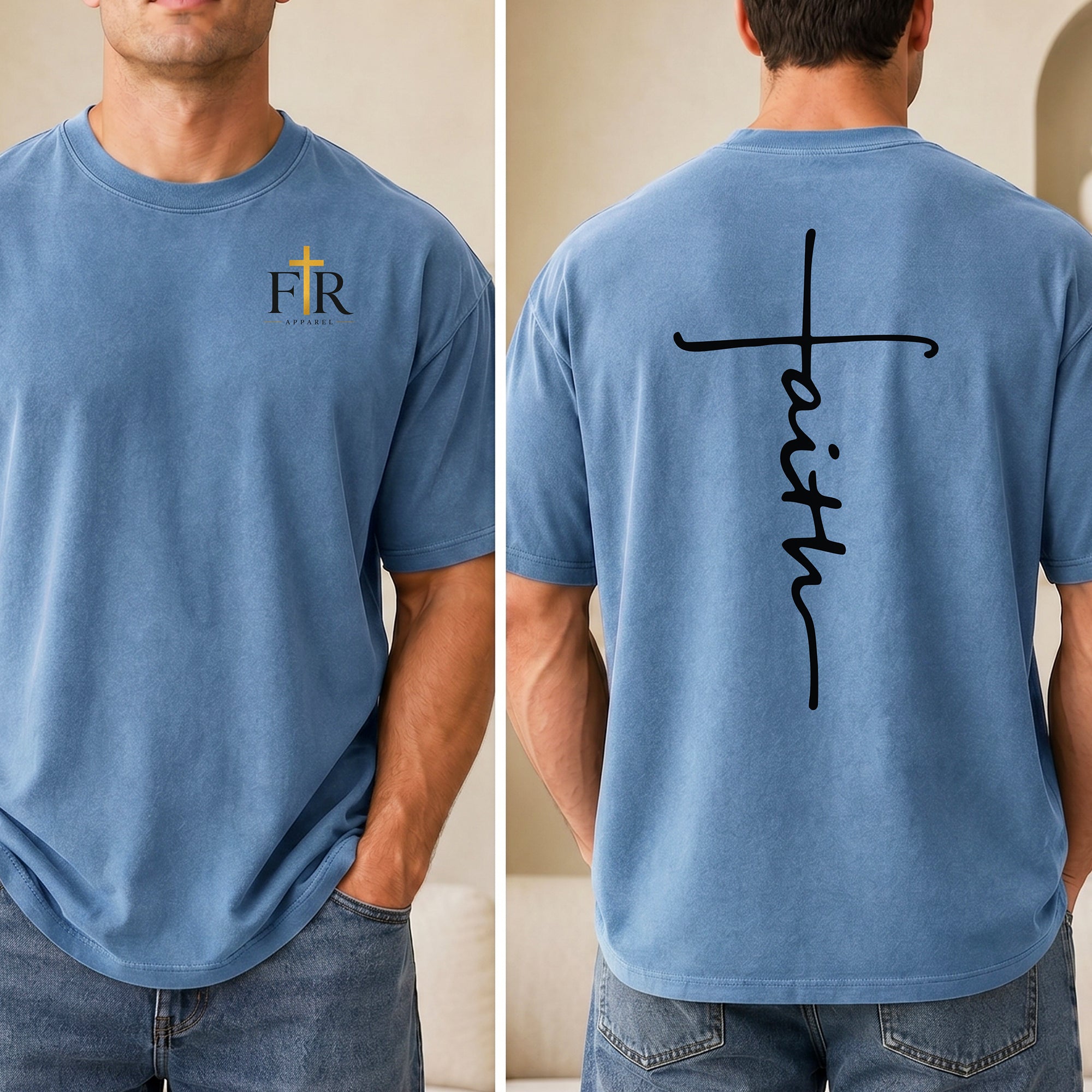 Faith Cross Back Print T-Shirt with FR Logo Pocket , Christian Faith Real Apparel